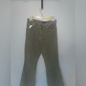 green flared corduroys